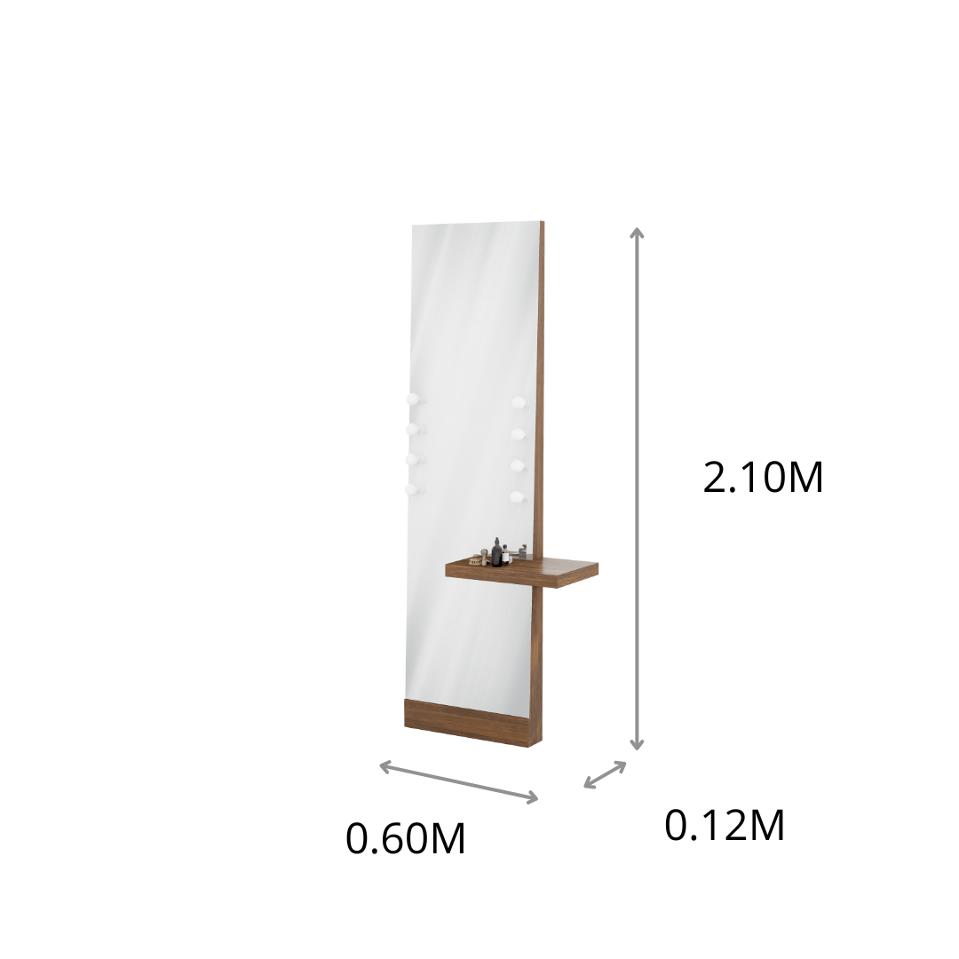 ESPEJO DE PIE C_FOCOS C_REPISA 60X210X12cm 0.60X2.10X0.12M