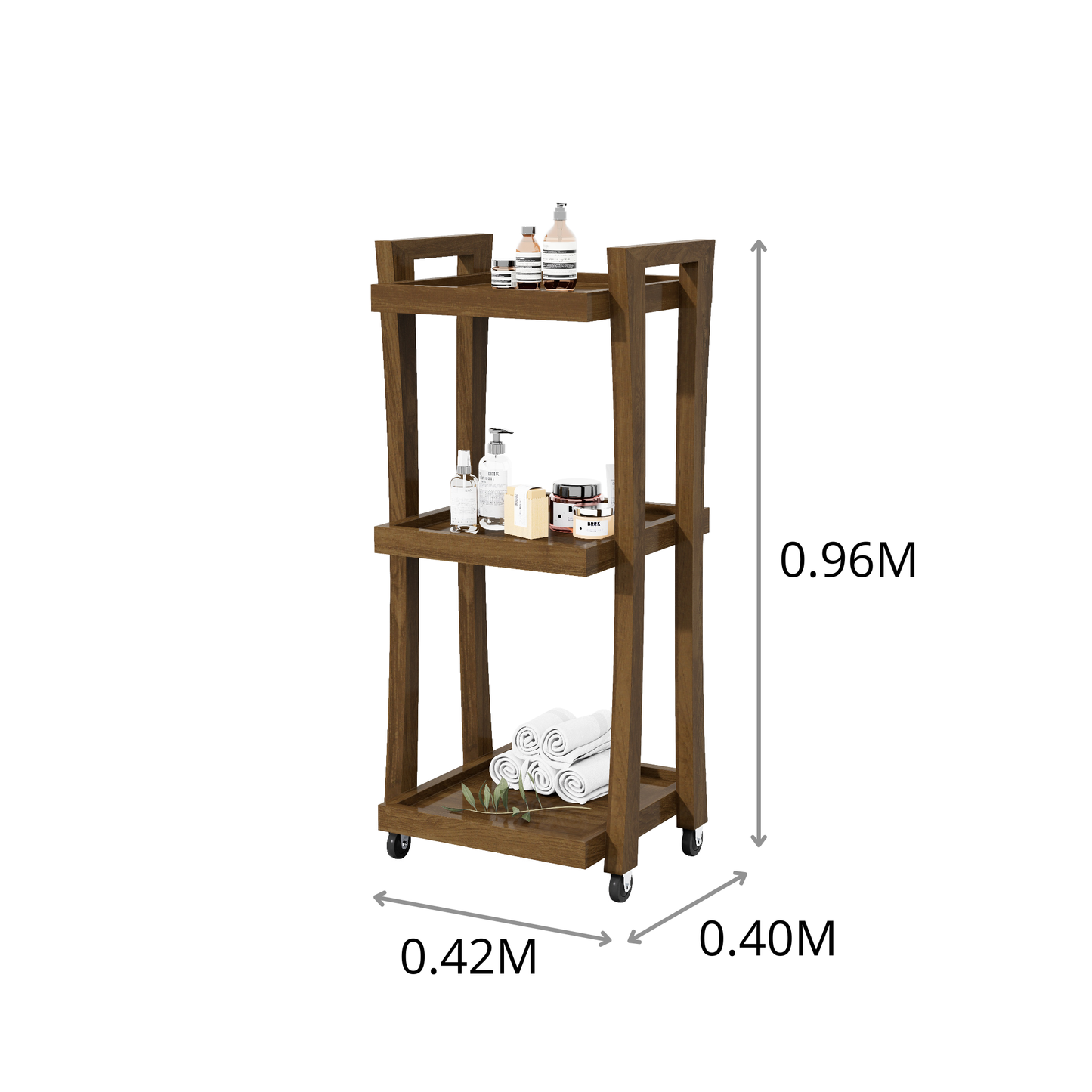 CARRITO AUX TERAPEUTA MINI 3 NIVELES CURVAS 0.42X0.96X0.40M